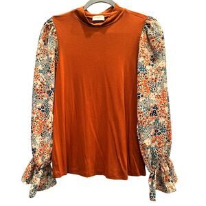 Hailey & Co – Rust Floral Sleeve Knit Top – Size Small